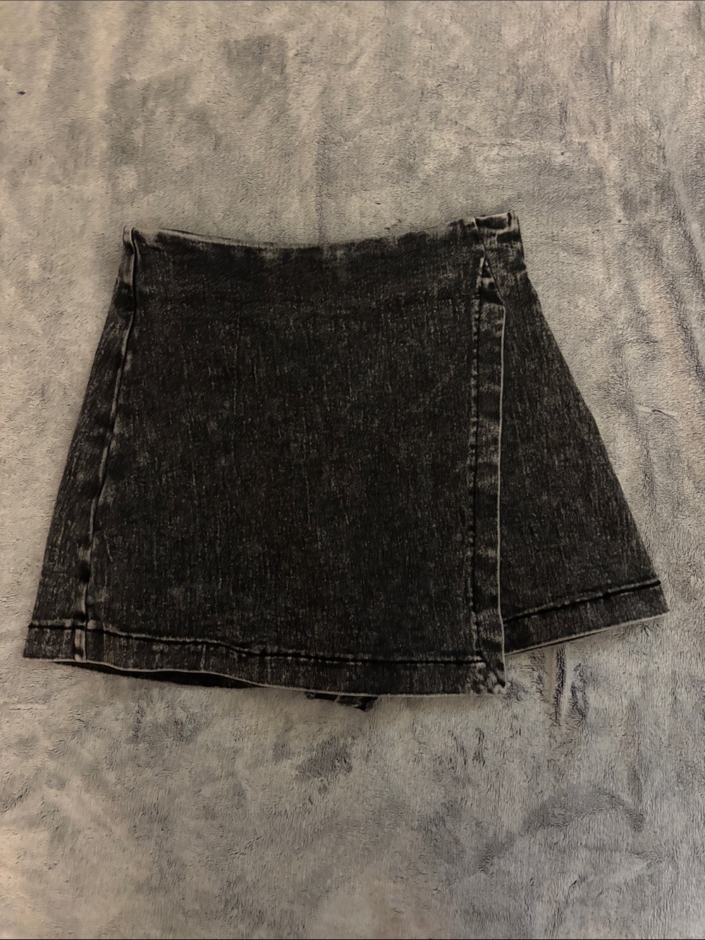 Classic Black Mineral-Wash Denim Mini Skirt